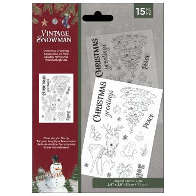 Crafter's Companion Vintage Snowman Clear Stamps - Christmas Greetings